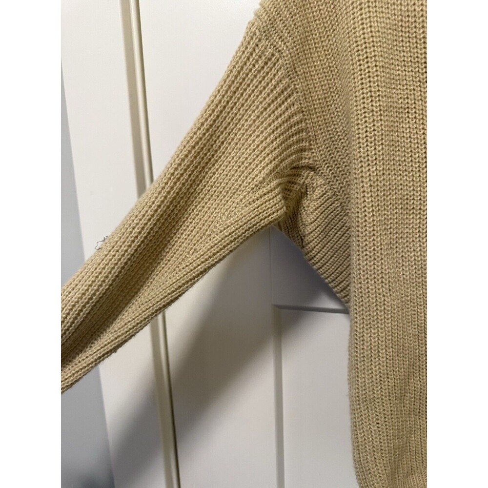 Tan Natural twist knit top reversible Sz Med long sleeve sweater plunging Vneck - Picture 3 of 4